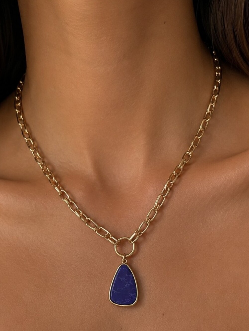 Plunder Gold Chain Necklace with Blue Pendant
